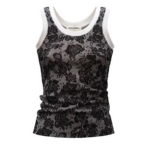 Julia Allert Womens Floral Rose Jacquard Tank Top Black White Size L NWT $150